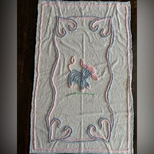 Handhooked Chenille Rug Runner with Pink & Blue Trim